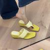 Thick-soled heightened flip-flops, retro minimalist square toe cool slippers, women's slope heel beach shoes