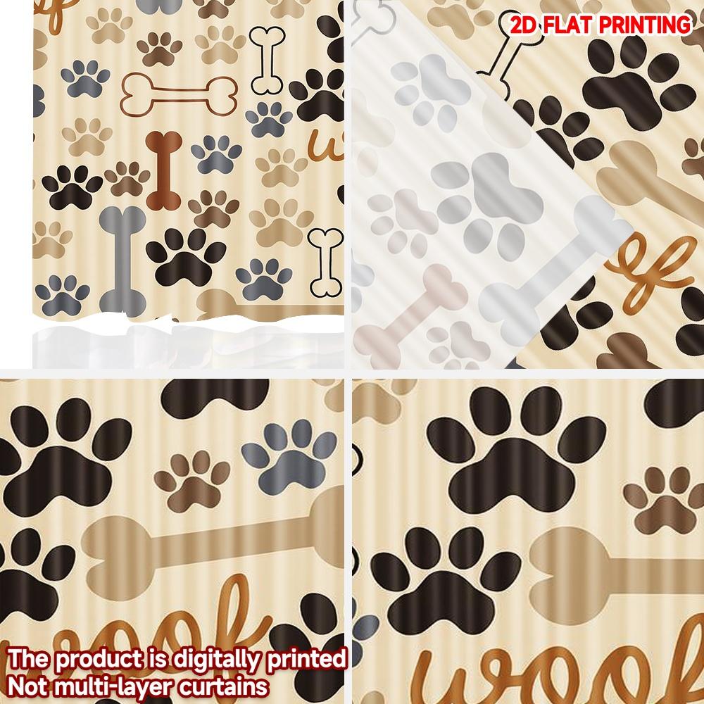 2D Flachdruck 2 Stück Vorhänge Woof Pfoten und Knochen Digital Bedruckte Polyester Vorhänge Festlich für Feiertagsporträts und