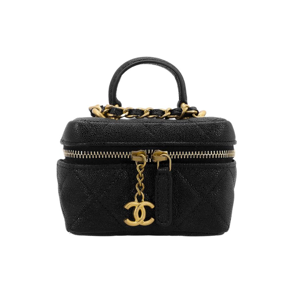 Chanel Gold Buckle Pure Color Fashion Leather Chain Diamond Pattern Lychee Grain Leather Box Bag Handbag Messenger Bag Small Female Black