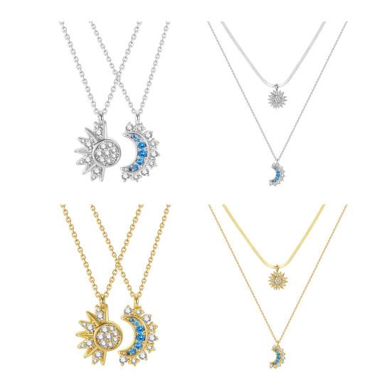 1 Set Sun And Moon Necklaces Couples Matching Necklaces Rhinestone Sun Moon Pendant Necklaces Gift for Valentine's Day Anniversary