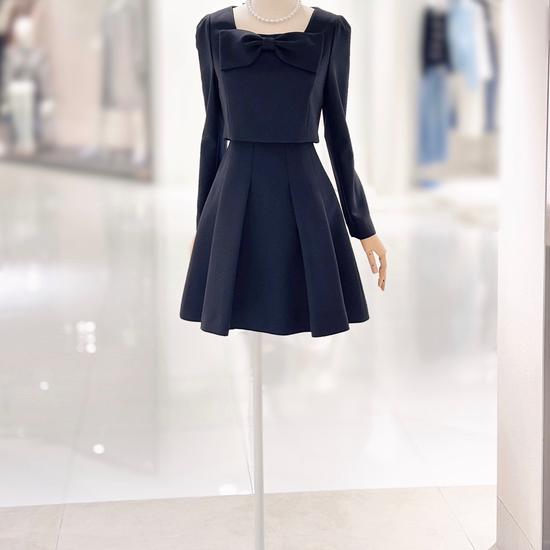 Shatin Satin Back-Slit Ribbon-Point Dress