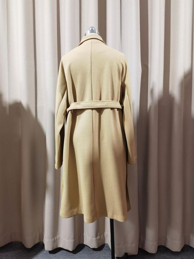 2025 Damen Zweireihiger Extra Langer Woll-Trenchcoat mit Drachen- & Phönix-Design, Unifarben, Reverskragen