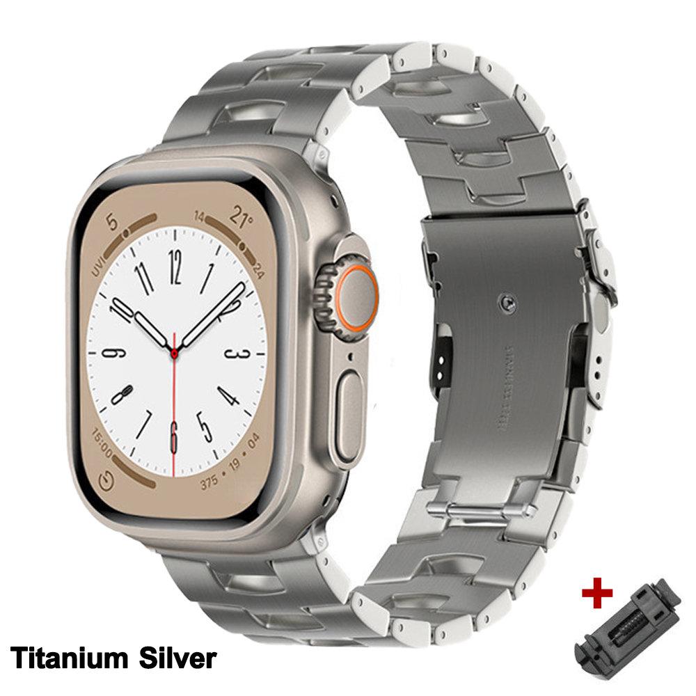 

Luxury Titanium Strap For Apple Watch 9 Ultra 2 49mm 45mm 41mm Correa Bracelet For Apple iWatch Series 8 7 SE 6 5 4 se 44mm 42mm 49mm срібний