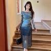 Retro high-end feeling early spring celebrity royal sister style unique and beautiful smudged mesh dress two-piece set
