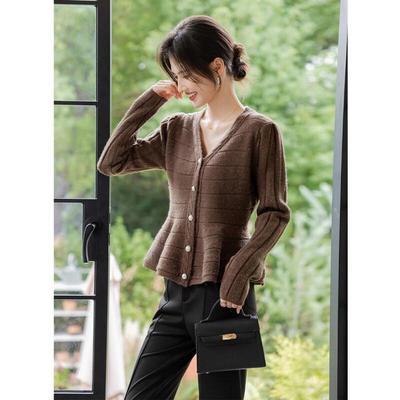 MOKANA Damen Eleganter Retro V-Ausschnitt Gestrickter Cardigan