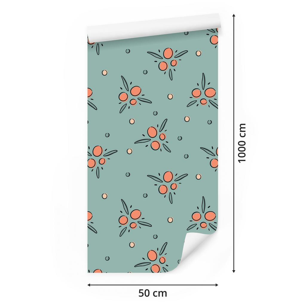 Wallpaper with Small Flowers In Sea and Beige for the Living Room and Bedroom 50x1000