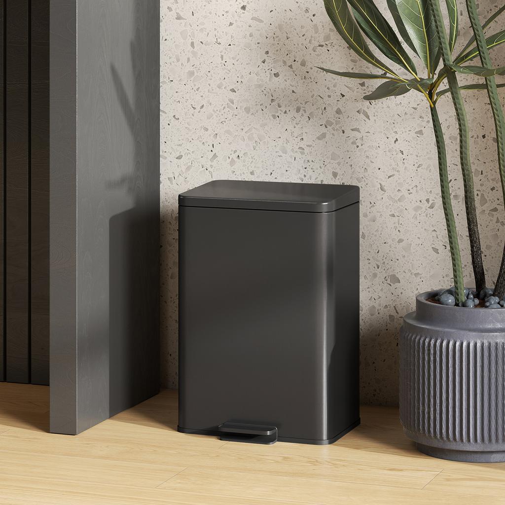 Trash Can 20 L Pedal Bin with Soft-Close Lid, Pedal, Removable Inner Bucket Matte Black, 34.2 x 30.6 x 44.2 cm