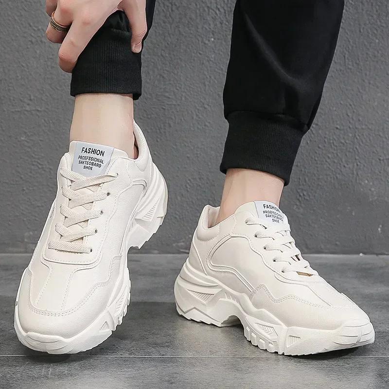 Fashion PU Men Sneakers White Lace Up Platform Shoes for Men Running Sport Casual Shoes Spring Autumn Male Shoes Vulcanized Shoes Men