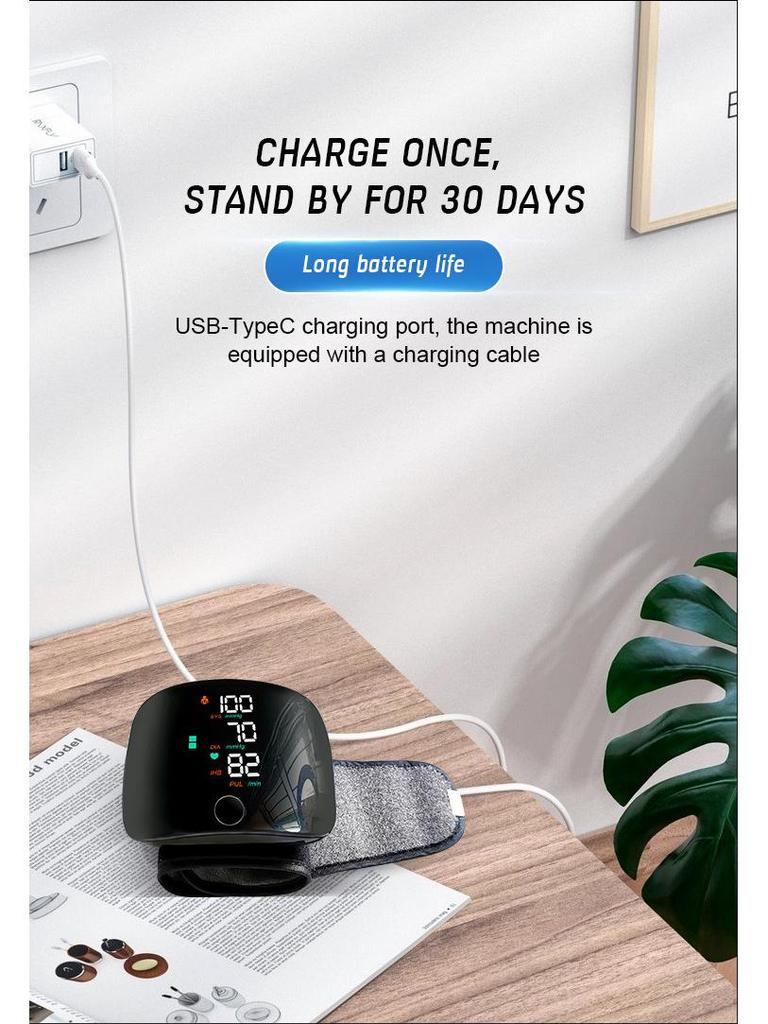 LED Wrist Blood Pressure Monitor - Fully Automatic Electronic Home Medical Device with Rechargeable Battery