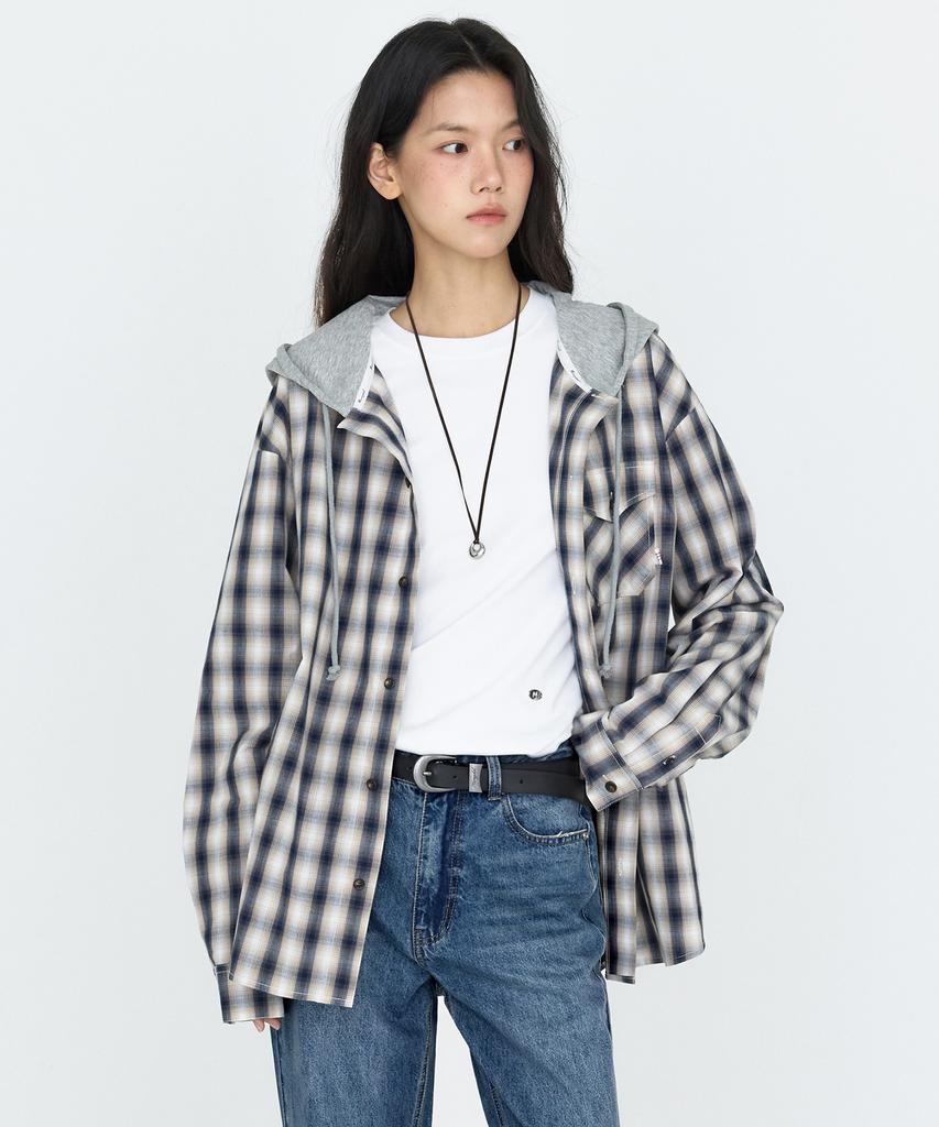 MONGDOL Oversized Check Graphic Hoodie Gray Mdsh028Gray