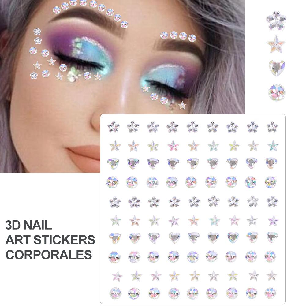 3D Strass Gezichtstattoo Stickers Voor Festival Glitter Make-up Sieraden Sticker Op Gezicht Kristallen Edelstenen Juwelen Diamanten Decoratie