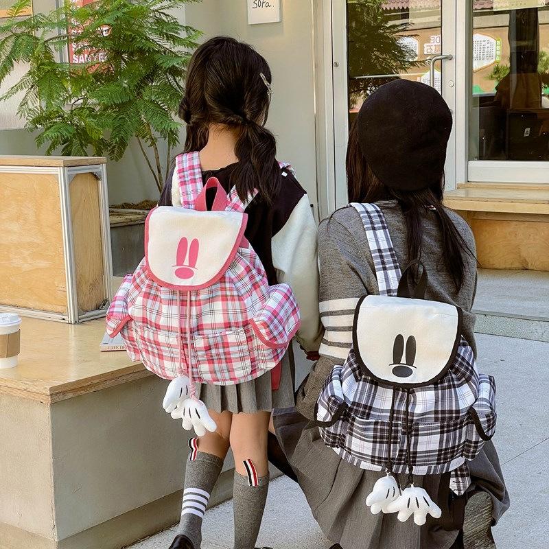 Schoolbag Korean version ins niche college style sweet soft girl mini backpack retro plaid cute cartoon parent-child backpack