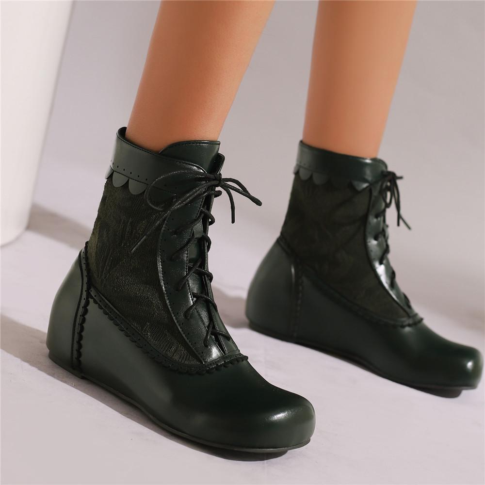 Modisches Design Stiefeletten für Damen Runde Spitze Interne Absatzhöhe Schnürung Große Größen 48 49 50 Modische Date Stiefeletten Frühling Herbst Neu