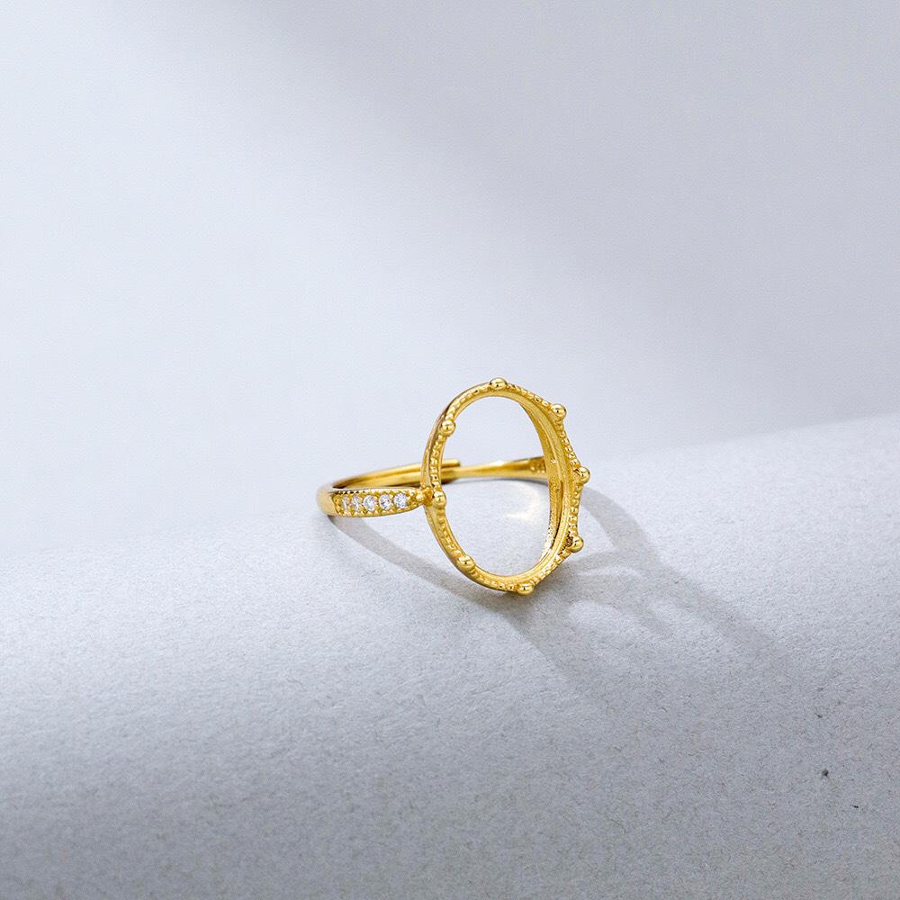 Gold-Plated S925 Sterling Silver Geometric Hollow Ring for Women - Handmade Fashion Trend Style, Unset 10x14.