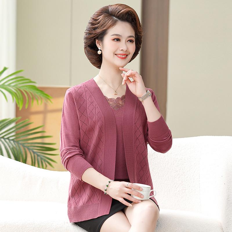 Mother-in-Law Red Festive Two-Piece Spring Outfit 2026 - Elegant Daily Wear 3XL (120-135 catty)