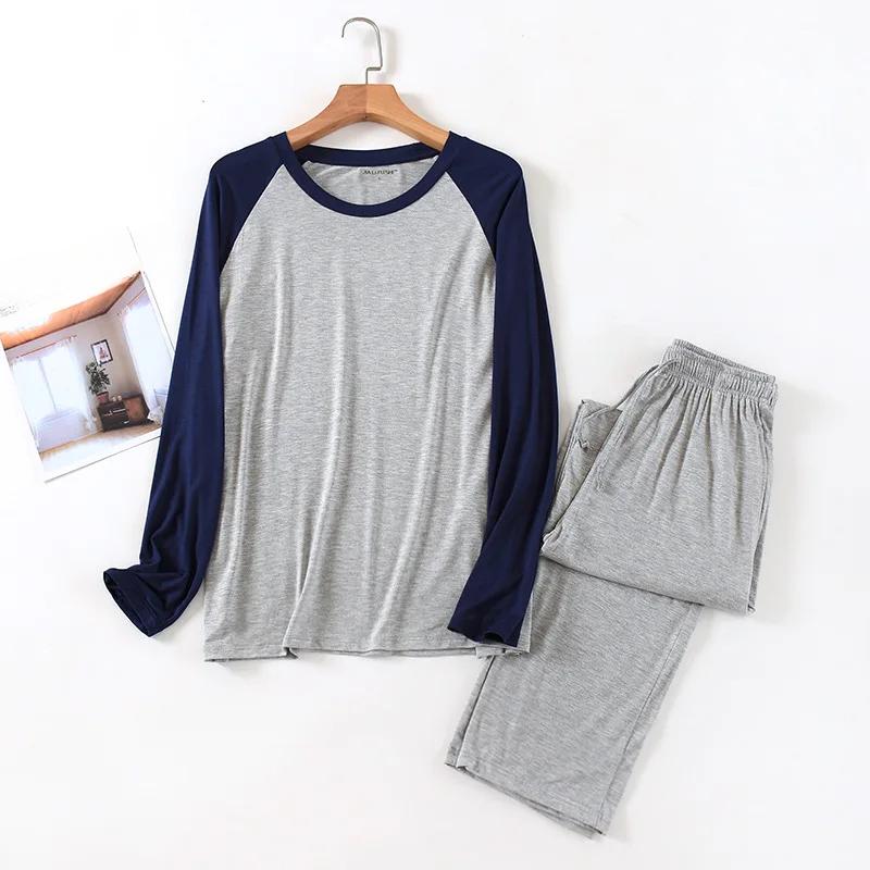 Traje de Pijama de Pantalón Largo de Manga Larga de Modal para Hombre Primavera y Verano Talla Grande Traje Activo para Estar en Casa Primavera y Otoño