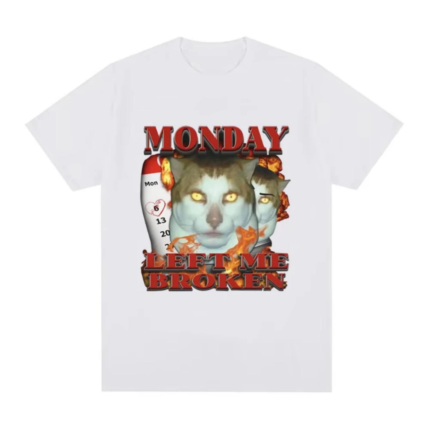 

Забавная футболка Monday Left Me Broken Cat Meme с рисунком, мужская хлопковая повседневная футболка с коротким рукавом, модные винтажные футболки большого размера S чёрный