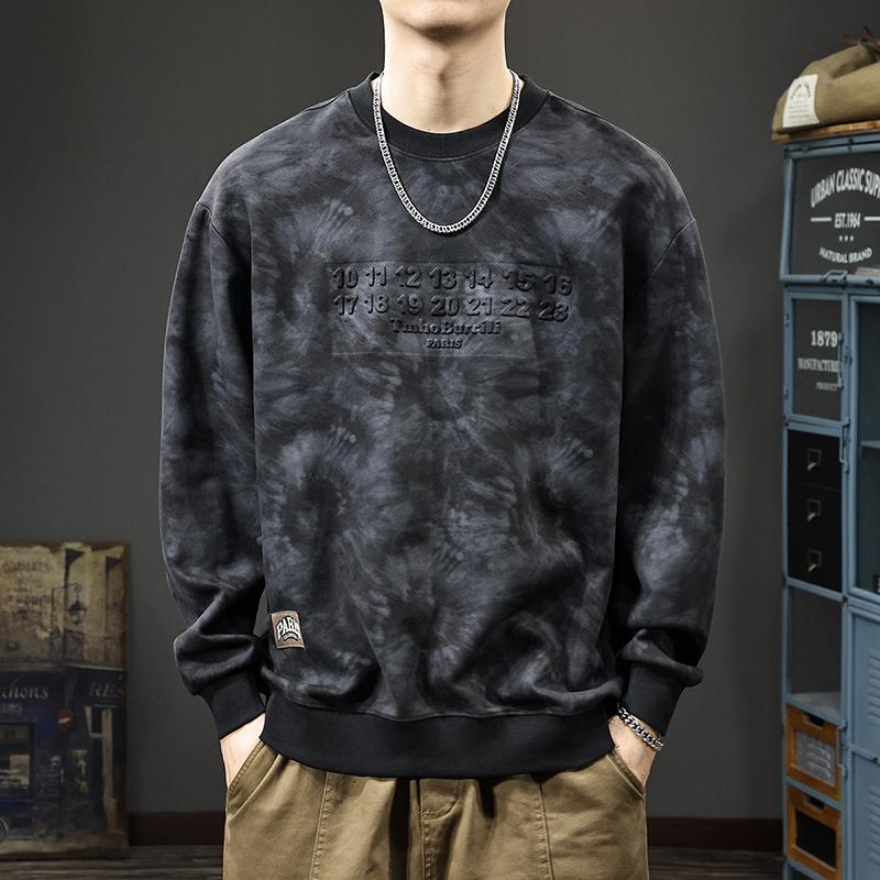 

Осенний американский модный брендовый свитер с узором «тай-дай» из стали, мужской тяжелый ретро-топ с круглым вырезом, дизайнерская куртка-пуловер Sense Ruffian Handsome 4XL чёрный