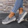 Women's Plus Size Spring Round Toe Flat Sequined Color Block Casual Shoes