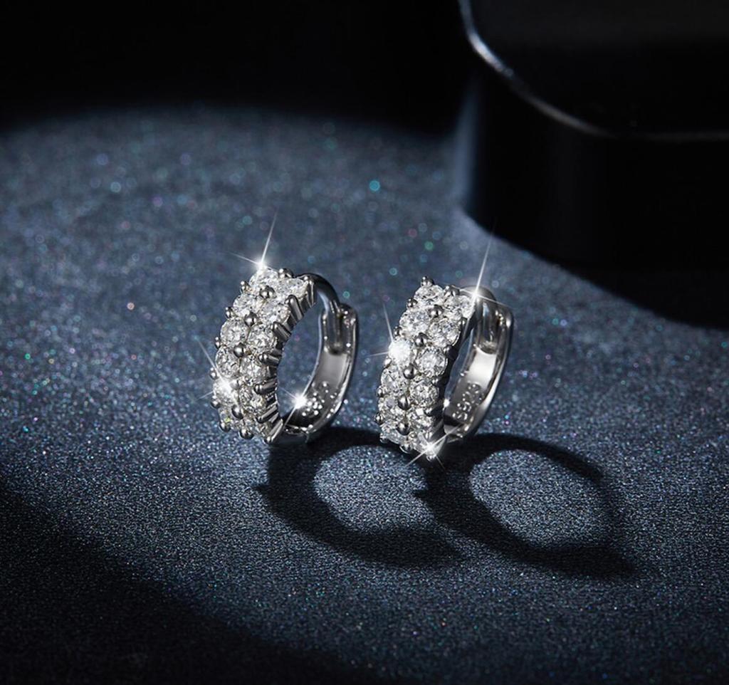 18K Gold Plated 1.9mm Full Moissanite Earring For Women 925 Silver Luxury Sparkling Hoop Earrings Christmas Gift Wedding Jewelry