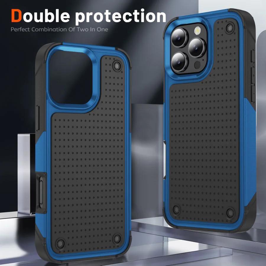 Luxury Military Hybrid Rugged Heavy-Duty Armor Shockproof Case for iPhone 15 14 Pro 11 12 13 Max Hard Plastic Frame Back Cover