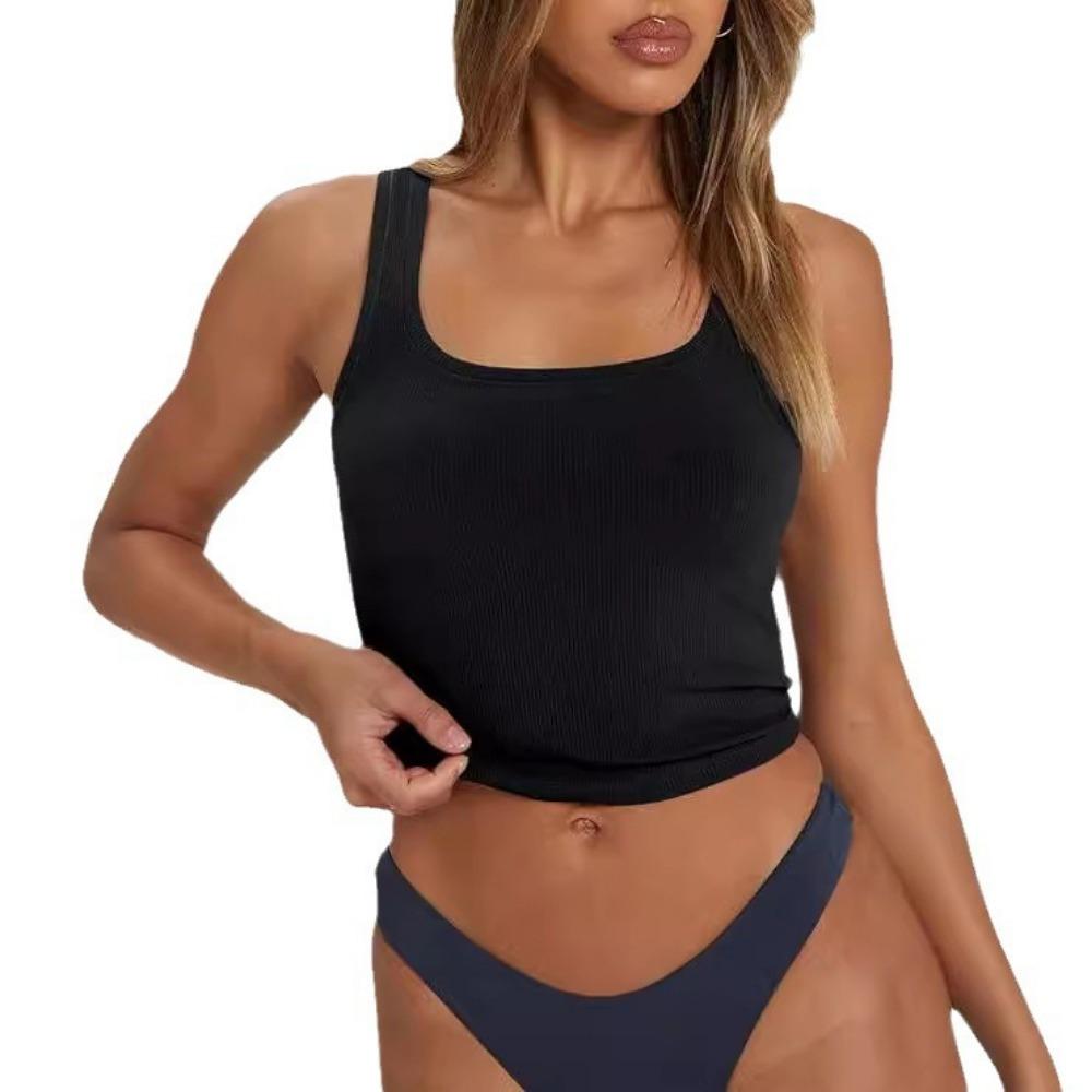 Čtvercový výstřih Tílko Žebrování Ramenní popruhy Crop Tops Ženy Léto Košilka Jednobarevná Košilka Módní tubus Dámská zkrácená vesta bez rukávů Y2K Oblečení