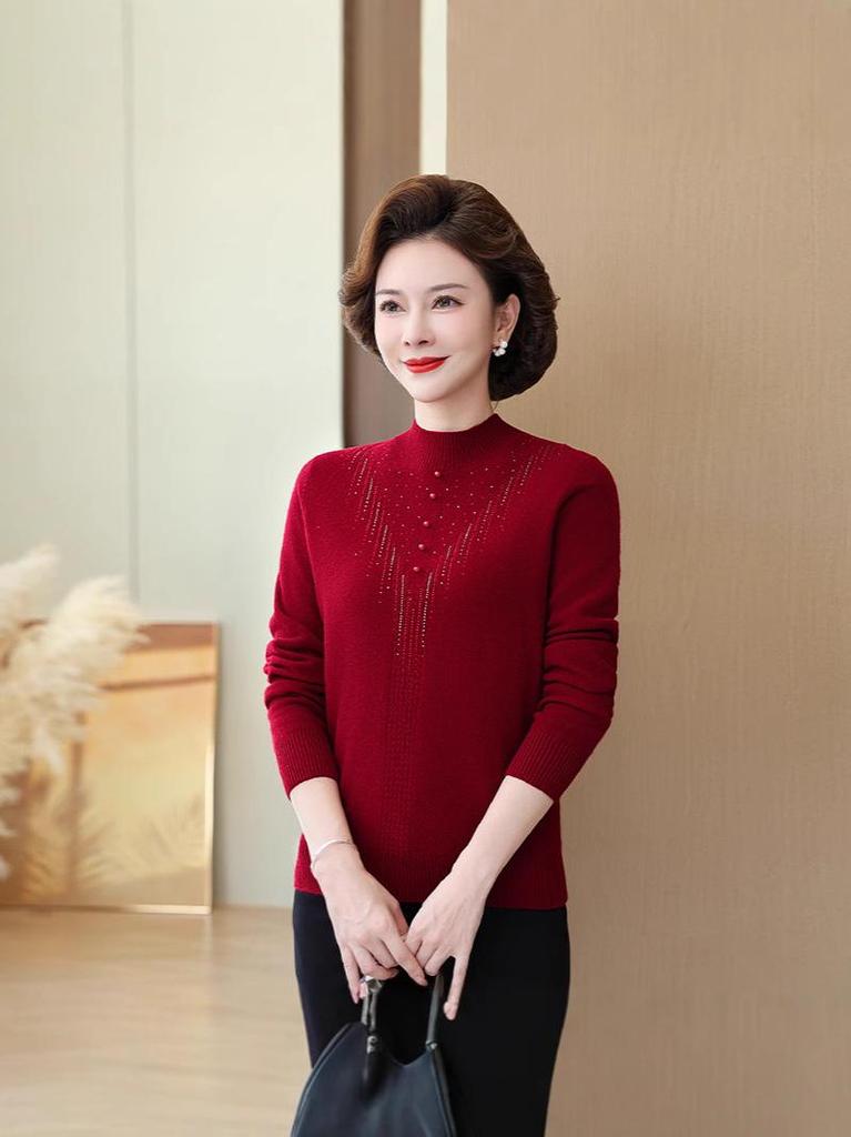 Mom's Pure Cashmere Half-High Collar Sweater - Stylish Autumn & Winter Knit, Loose Fit, Women's Base Layer