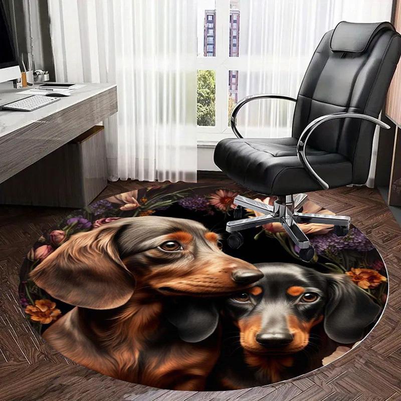1pc Office Carpet Chair Mats Dachshunds In Floral Garden Perfect for Decorating Office Chairss, Or Bedrooms.YDT507