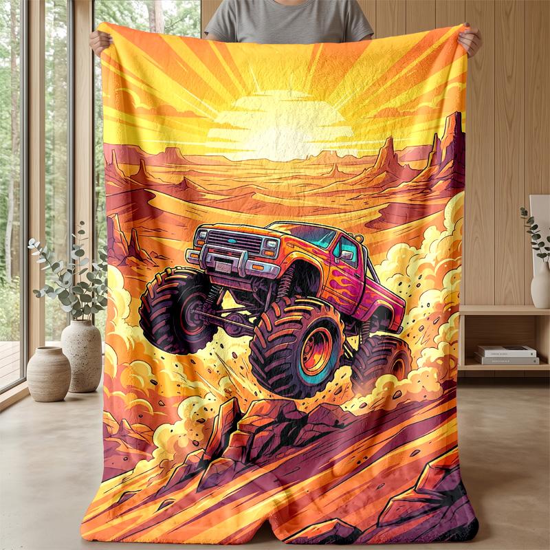 Monster Truck Chaos Theme Blanket Lightweight Warm Flannel Blanket Decorative Throw Blanket for Home Decoration