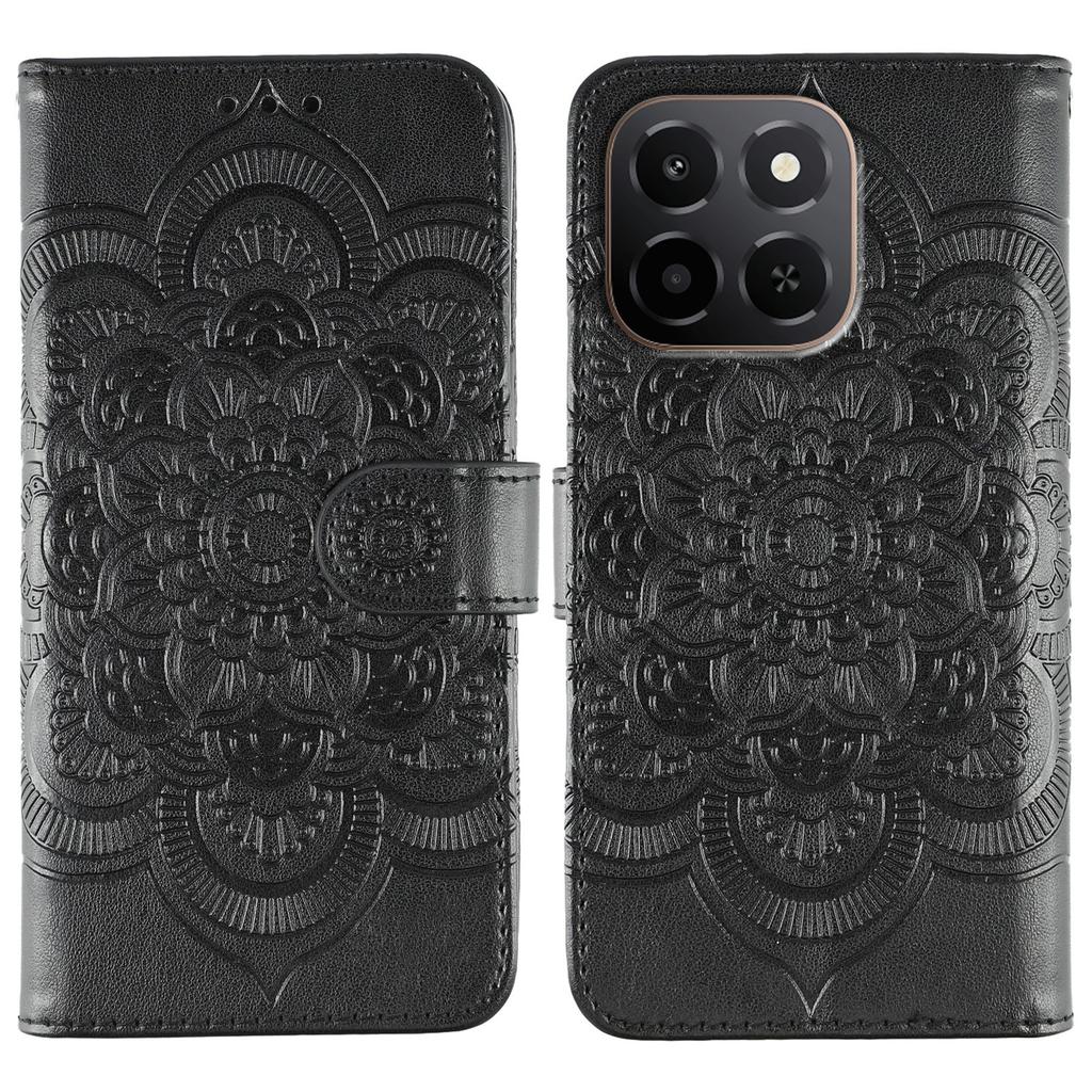 For Honor X6c 4G Case PU Leather Mandala Imprinted Design Wallet Phone Cover with Wrist Strap