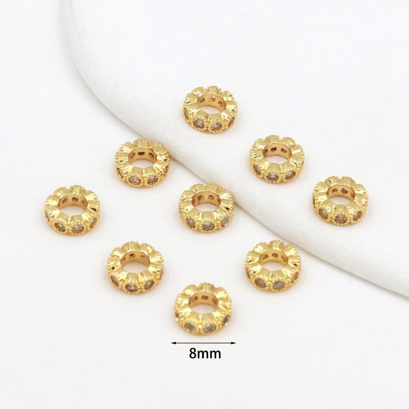 Farbechtheit k Echtgold mikro-eingefasster Zirkon Fassperlen Straße durchbohrt kleine Taille Kristallarmband DIY Perlenabstandshalter mit Perlen C
