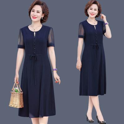 Mid-length L-XXXXXL Women's Summer Dress Chiffon Veil  Round Neck Short Sleeve Solid Color Daily Wear