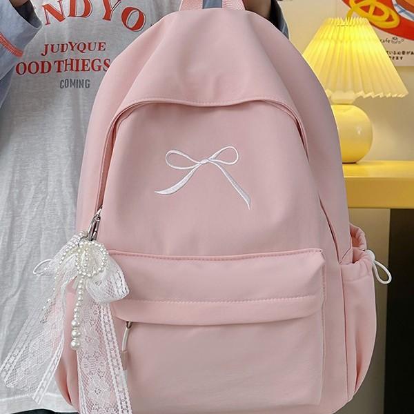 Schoolbag College Student Backpack Junior High School Student Computer Bag Korean Version Simple Girl Bow School Bag Large Capacity Backpack Female