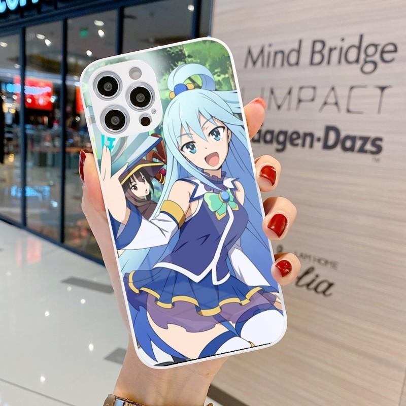Husă de telefon drăguță Konosuba Anime Girl pentru IPhone 14 13 12 11 Pro Max X XR XS 8 7 Plus Husă de telefon din sticlă lichidă