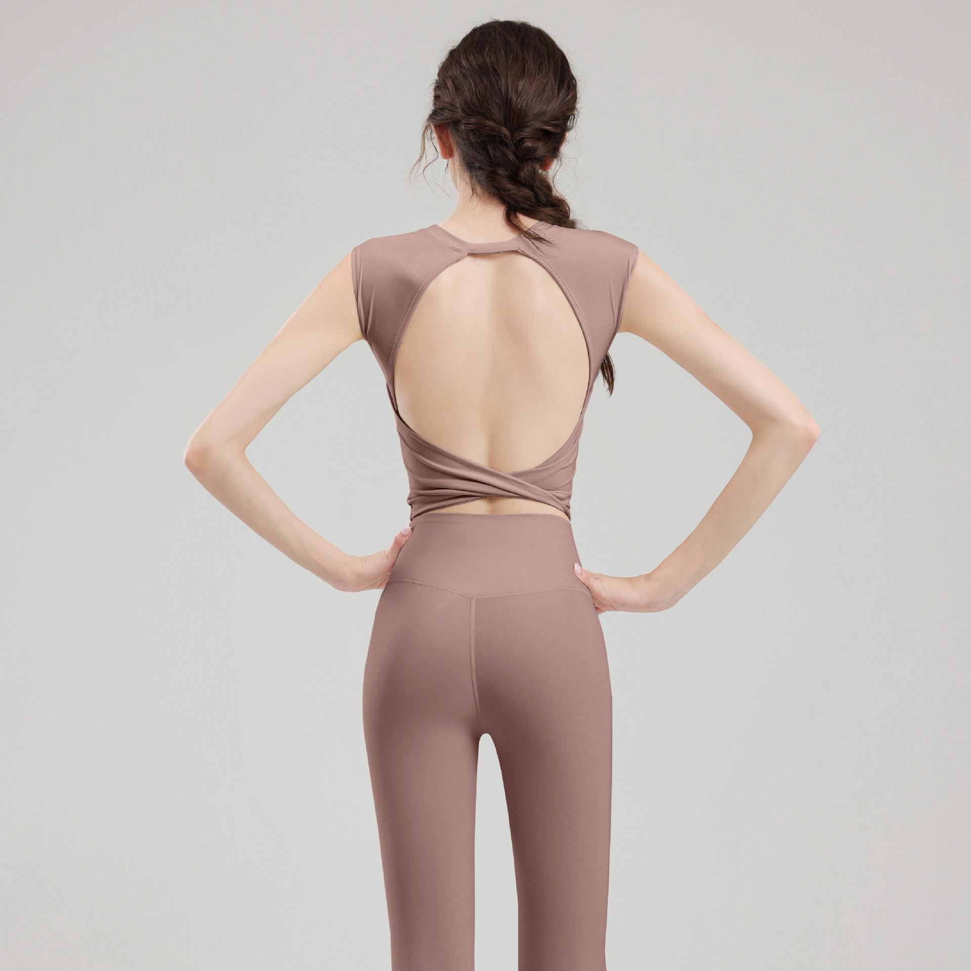 

Топ для занятий пилатесом и йогой с накладкой на грудь и утягивающие брюки для фитнеса и велоспорта Nude M