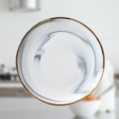 10 Inch Premium Ceramic Dinner Plate Marble Edge Dish for Fruit Dessert Snack Serving Kitchen Tableware Decor