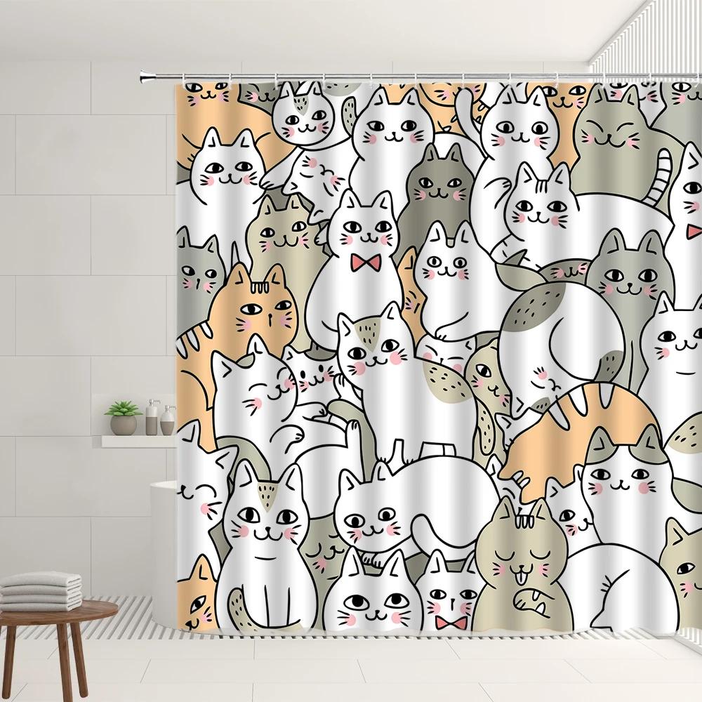 Cartoon Shower Curtain Set With Hooks Simple Watercolor Animals Pattern Children's Room Bathroom Bathtub Decor Screens Washable