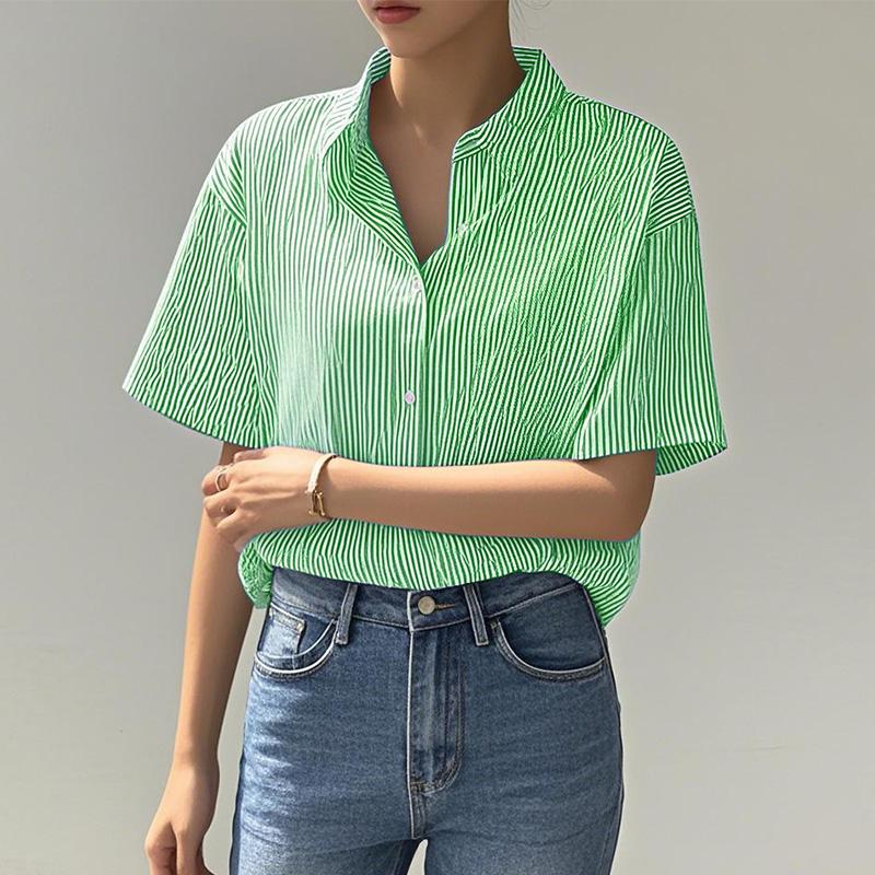 

ZANZEA Женская повседневная блузка в полоску с отложным воротником, свободного кроя, с коротким рукавом 3XL