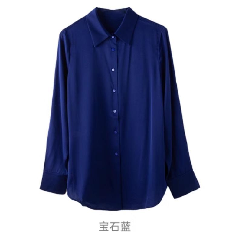 

Елегантна повсякденна атласна сорочка з довгим рукавом для жінок Модна нова жіноча проста блузка великого розміру Вільні ґудзики Тонкі офісні жіночі блузки та топи 2385 2XL Темно-синій