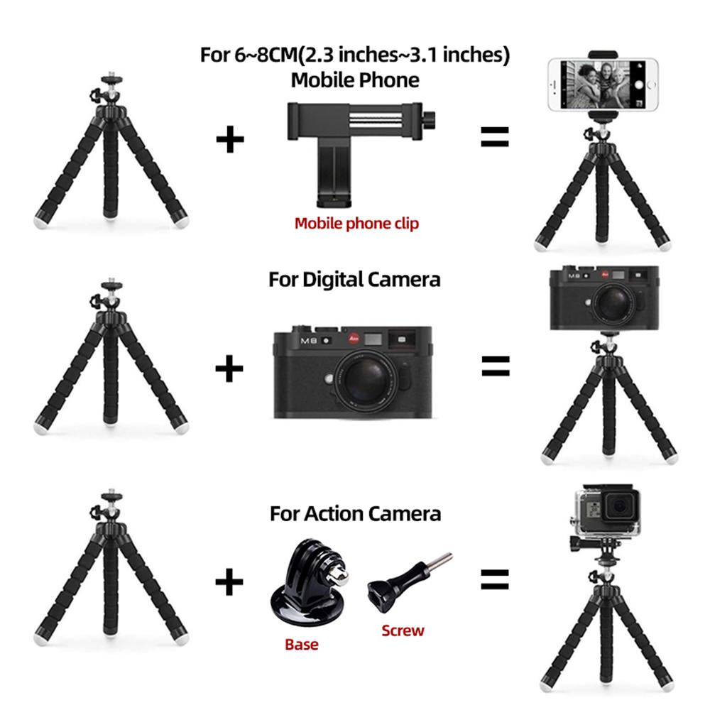 Mini Flexible Octopus Tripod with 360° Ball Head, 1/4" Screw Portable Desktop Stand for GoPro Camera Webcam Smartphone Vlogging