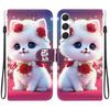 Handmade PU Leather Flip Case for Samsung Galaxy S25 (SM-S931B)- Anti-Slip Shockproof Cover with Wrist Strap & Heart/Rose Cat Designs
