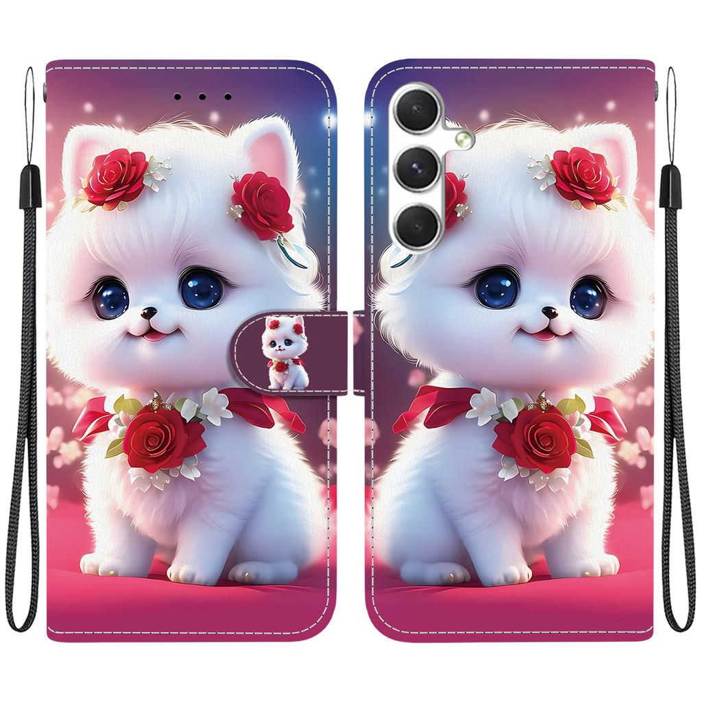 Handmade PU Leather Flip Case for Samsung Galaxy S25 (SM-S931B)- Anti-Slip Shockproof Cover with Wrist Strap & Heart/Rose Cat Designs