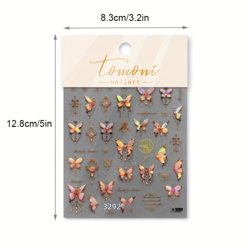 1set 5D Embossed Laser Butterfly Design Nail Art Stickers, Spring Nail Art Decals for Nail Art Decoration,Self Adhesive Nail Art Supplies