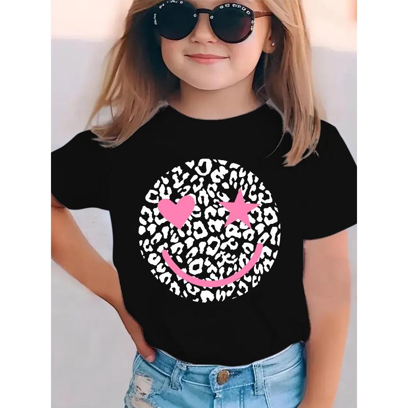 Summer Fashion Girls Short Sleeve T-Shirt Print Cartoon Casual Versatile 170 чёрный