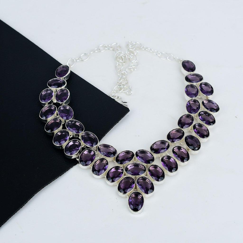 Hermoso collar de amatista hecho a mano en plata de ley 925. Collar de amatista para esposa. Collar unisex. Regalo de guata.