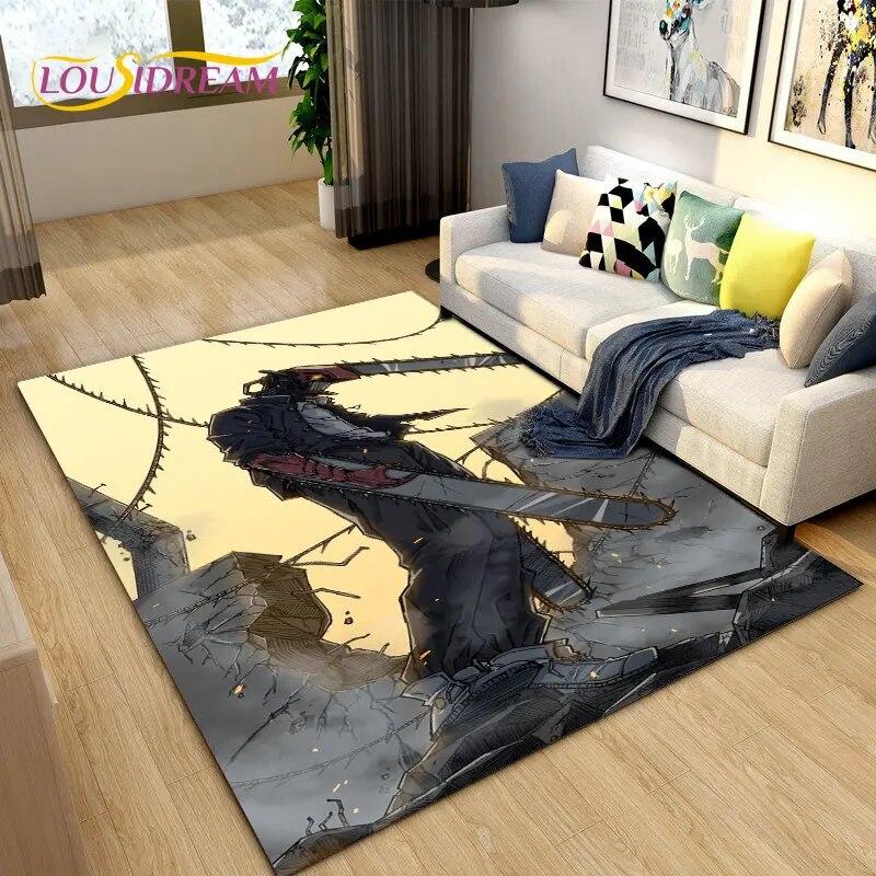 3D Chainsaw Man Anime Denji Cartoon Area Rug,Carpet Rug for Living Room Bedroom Sofa Doormat Decoration, Kids Non-slip Floor Mat
