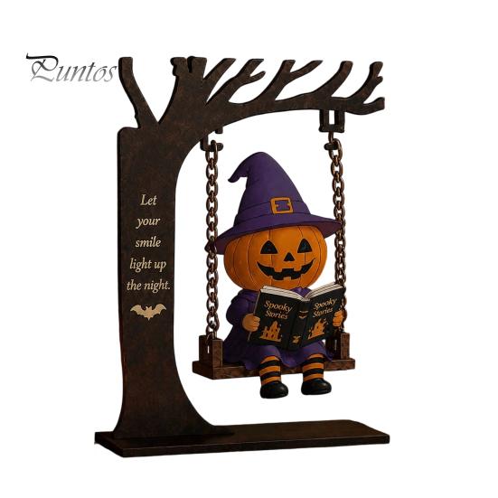 Spooky Halloween Party Supplies Funny Swing Ornament, Witch/Skeleton/Mummy/Pumpkin Ghost Sitting on Indoor Outdoor Decorations Reading Book