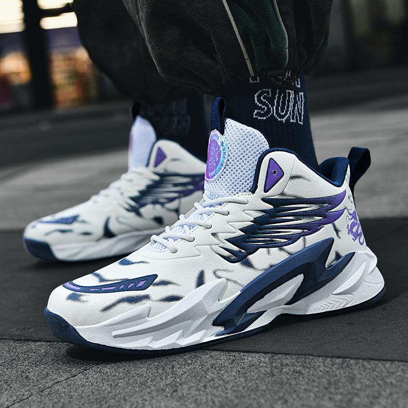 Practical high-top basketball shoes for men and women, new leather sports shoes, medium-sized older children and adolescents, cement boots