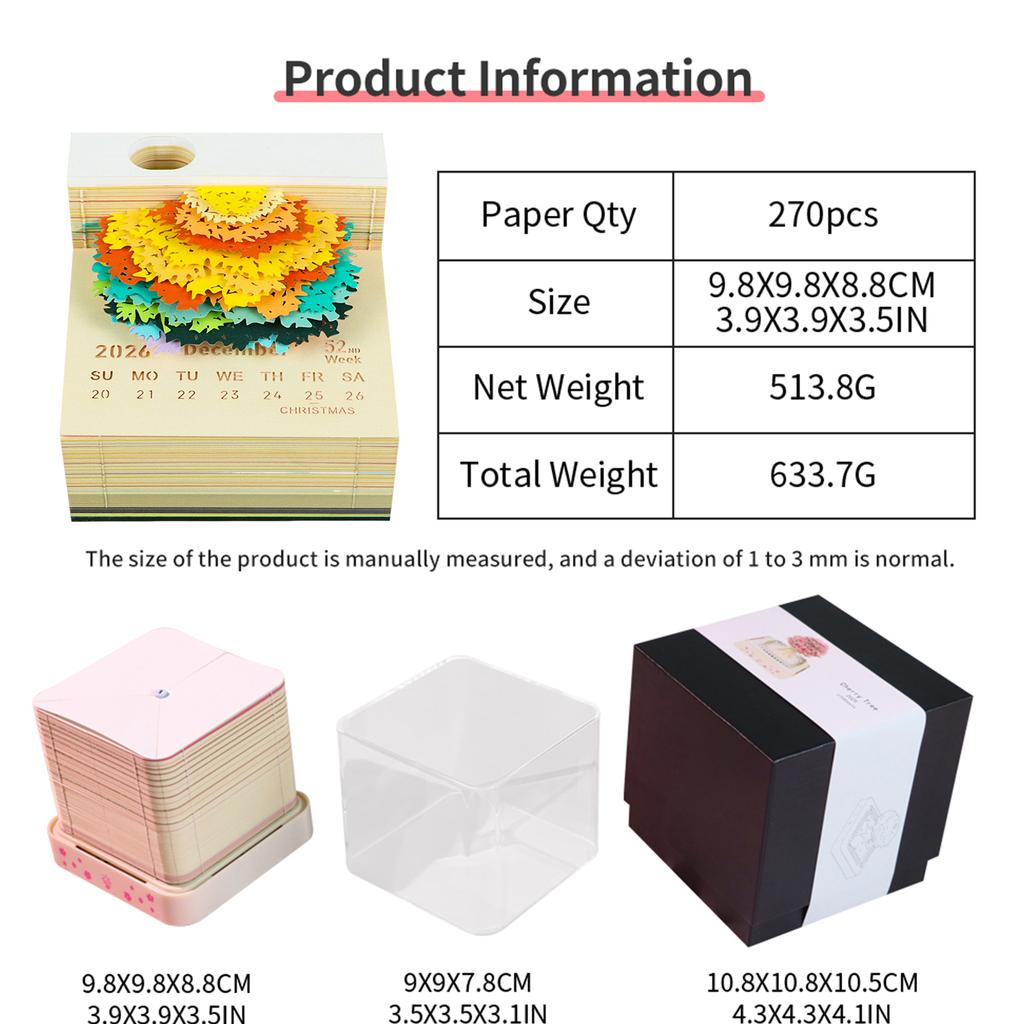 2026 3D Art Calendar With Lights Home Office Desk Calendars Art Sculpture Household Desktop Decoration New Year Christmas Gifts