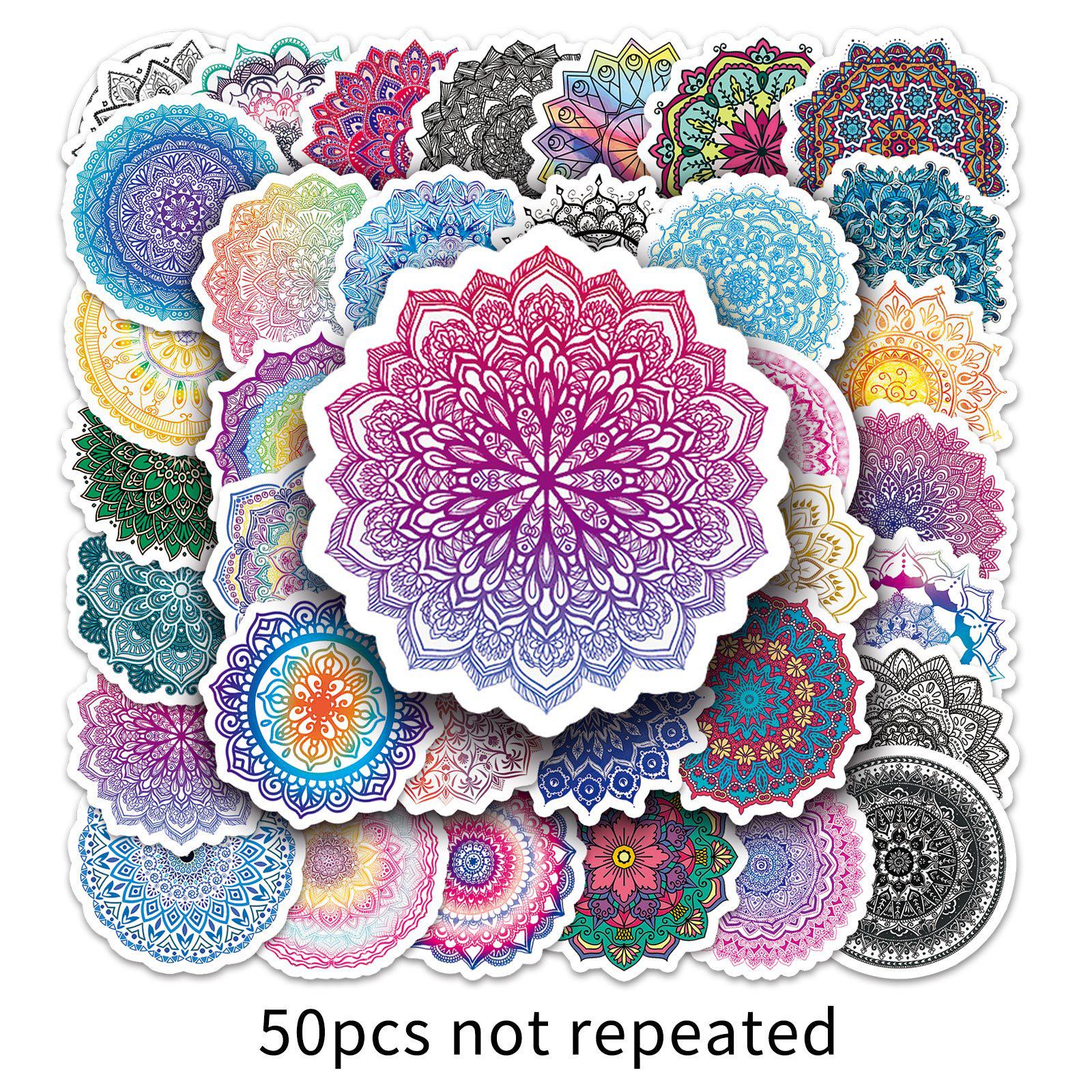 50pcs Mandala Doodle Retro Cool Creative Waterproof Stickers for Phone Cases and Suitcases